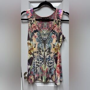 “Apt. 9” Pretty Multicolor Bohemian Butterfly Floral Tank Top (medium)